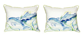 Pair of Betsy Drake Betsy’s Dolphins Small Indoor Outdoor Pillows - £54.50 GBP
