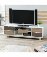 Modern 70-inch White TV Stand Entertainment Center with Natural Wood Acc... - $1,019.95 CAD
