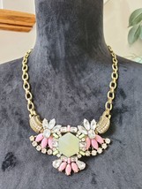 Women&#39;s Diamond Crystal Plated Drop Peach Floral Statement Necklace - £19.81 GBP