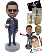 Personalized Bobblehead Flight Captain holding his hat in one hand wearing a nic - £73.18 GBP