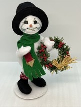 Annalee 2016 Rustic Yuletide Snowman 10” Scarf Carries Wreath Carrot Nose - $18.69