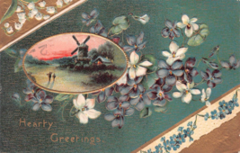 Antique Postcard  Hearty Greetings  1910 Embossed - £2.65 GBP