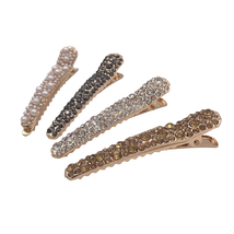 4 Gold Tone Rhinestone Crystal Pearl Beak Duckbill Alligator Clip Pin Hair Acces - £9.20 GBP