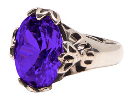 My Lady Gorgeous Ornate Fine Sterling Silver Ring Large Purple CZ Femme Metale - £119.52 GBP