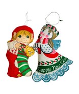 1990s Cloth Christmas Ornaments Homemade Sewing Kits Elf and New Year An... - £11.37 GBP