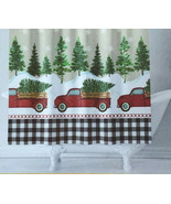 Red Farm Truck Christmas Fabric Shower Curtain Holiday 72x72&quot; Buffalo Ch... - £31.28 GBP