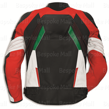 New Men&#39;s Motorcycle Racing Striped Real Cowhide Leather Jacket Safety P... - $189.99