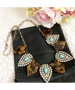 Charming Charlie Tortoise Shell &amp; Rhinestone Statement Necklace Y2K - £13.50 GBP