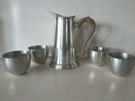 Vintage Stieff Pewter Pitcher with wooden handle and 4 Jefferson Pewter ... - $40.48