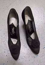 Vintage 50s Jay Thorpe Caprini Black mesh satin stiletto heels sz 6  - £31.65 GBP