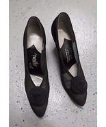 Vintage 50s Jay Thorpe Caprini Black mesh satin stiletto heels sz 6  - £31.13 GBP