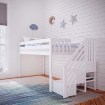 Low Loft Bed By Max And Lily, Twin Bed Frame For Kids With Stairs, White. - £461.58 GBP