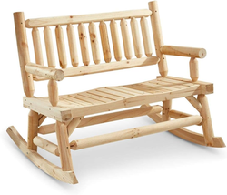 Double Outdoor Rocking Chair for Patio, Wooden Front Porch Bench Two Seat - £179.46 GBP