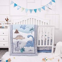 Crib Bedding Set Dinosaur Baby Nursery 3-Piece Standard Size Grey Blue Unisex - £48.40 GBP