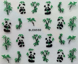 Nail Art 3D Decal Stickers Panda Bear Bamboo Glitter BLE855D - £2.70 GBP