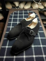 Handmade Men&#39;s Shoes Black Suede Single Monk Buckle  Formal Dress Boot - £101.98 GBP+