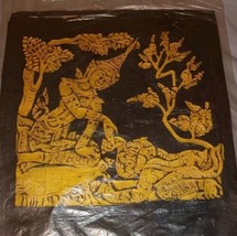 Vintage Thai Temple Rubbing Art Gold on Black Rice Paper Hunaman Nang Seeda - $45.00