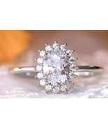 2 TCW Oval Cut Simulant Diamond Engagement Ring, Round Shape Flower Wedd... - £132.28 GBP