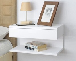 Nordic Wood Nightstand | Wall Mounted Nightstand with Drawer, Storage Organizer - £280.38 GBP