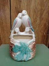 Vintage Morton Pottery Wall Pocket Love Birds Parakeets Ivy Drip Glaze 6.5&quot; - £15.79 GBP