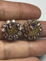 Vintage Gold Tone Filligree Glass Amethyst Clip On Earrings - £19.92 GBP