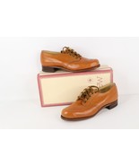 NOS Vintage 90s Womens 7.5 B Chunky Heel Leather Wingtip Shoes Camel Bro... - $135.67 CAD