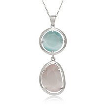 Sterling Silver Blue and Pink Cat’s Eye Necklace - £97.20 GBP