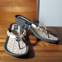 Grandco Size 11 NWT Sandal Lightweight Flip Flops Copper Black Bead Gems... - $27.44
