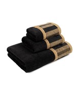 Charming Black 3-Piece Decorative Towel Set Jacquard Fabric Band Double ... - $80.18