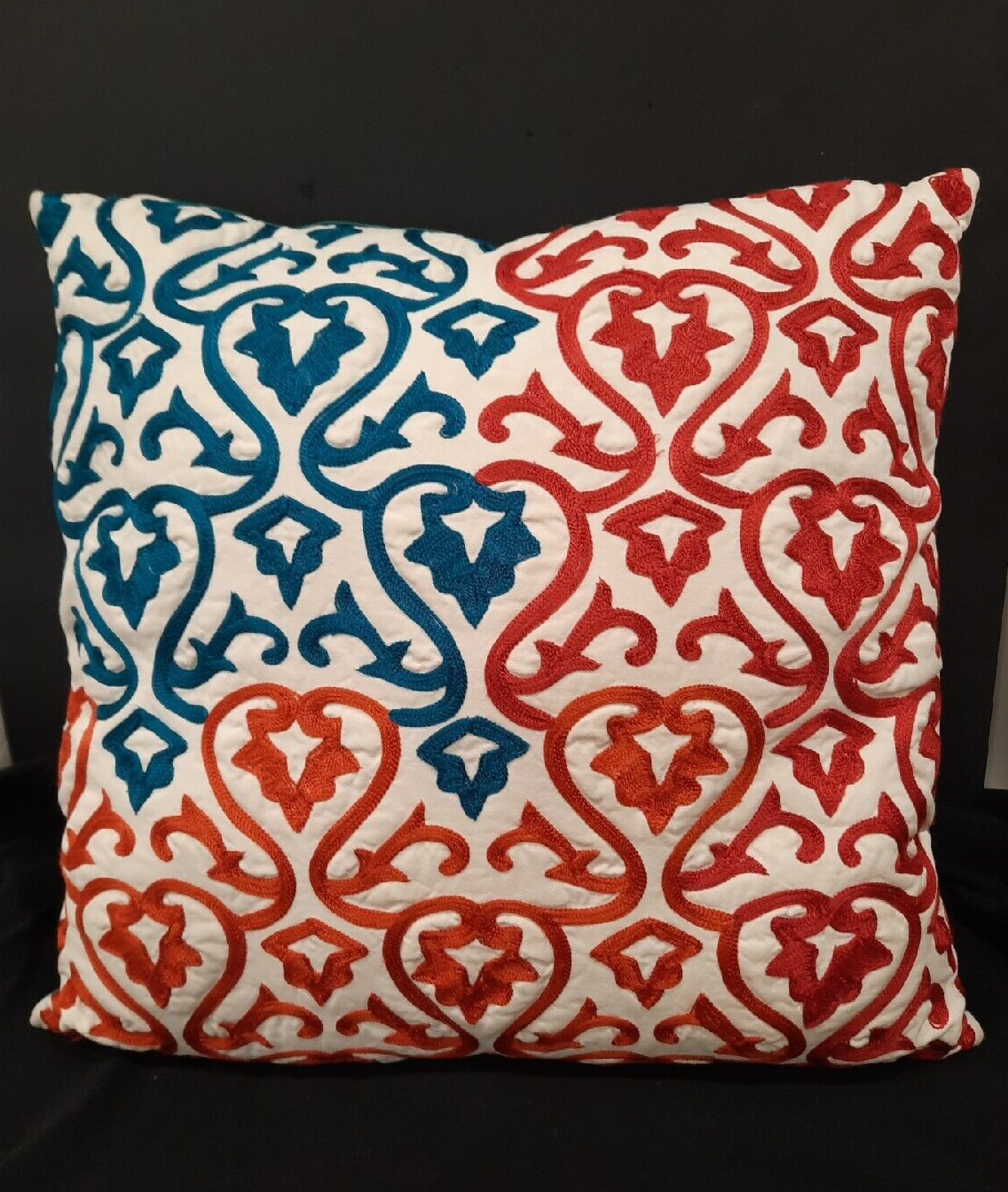 Pier 1 One Pillow Cover and insert Embroidered Provence Damask Blue Red Org EUC - $14.03