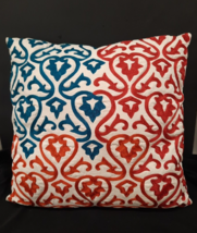 Pier 1 One Pillow Cover and insert Embroidered Provence Damask Blue Red ... - $14.03