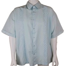 The Havanera Co Shirt Men 3XL Blue Embroidered Linen Cotton Cuban Button Up - £23.87 GBP