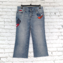 Switch USA Womens Capri Jeans 28 Blue Embroidered Patches Cut Off Jeans - $19.99