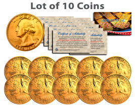 Bicentennial 1976 Quarters US Coins 24K GOLD PLATED w/Capsules &amp; COA *Lot of 10* - £29.26 GBP