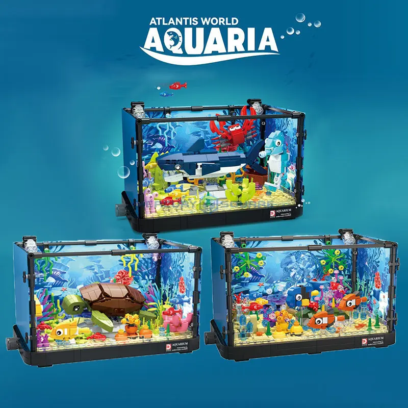 Marine Ecological Tank MOC Jellyfish Turtle Shark Sea Creatures Bricks Ideas - £36.80 GBP+