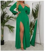 SHEIN  Surplice Neck Split Thigh Cutout Dress Green Size Medium - $27.00