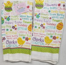 Set Of 2 Same Kitchen Terry Towels (15&quot;x25&quot;) Easter, Spring Words &amp; Items, Am - £8.69 GBP