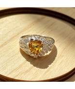 925 Sterling Silver Natural Citrine Heart Ring 8mm Faceted AB Side Adjus... - $49.00