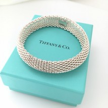 Tiffany Somerset Silver Mesh Weave Flexible Bangle Bracelet  with Box or Pouch - £243.96 GBP