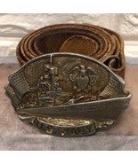 Vintage 1981 Bergamot US Navy Belt Buckle brown 45” large Genuine Leathe... - $42.08