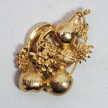 Vintage Apple Pear Pineapple Brooch Pin 2.5 Inch Gold Tone - $7.00