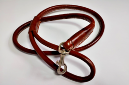 Rolled Round Dog Leather Show Slip Lead collar Leash  Brown Pet  Leash Free Ship - £30.07 GBP