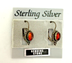 925 Sterling Silver Dangle Earrings Garnet Stone Drops Lever Backs MSRP $60 - £10.51 GBP