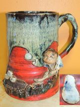 Japanese Sumida Gawa Mug / Cup/ Stein 5&quot; man holding stone drip glaze Ha... - $3,021.07 MXN