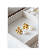 18k Gold Daffodil Pearl Drop Stud Earrings, gem stones, fashion, gift - £39.48 GBP