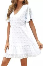 Roylamp Women’s Swiss Dot V-Neck Ruffle Short Sleeve Mini Dress, Medium - $9.90
