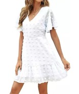 Roylamp Women’s Swiss Dot V-Neck Ruffle Short Sleeve Mini Dress, Medium - $187.04 MXN