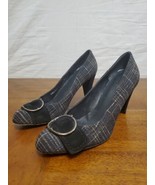 Stuart Weitzman Tattersall Flannel Buckle Up Pumps Shoes Heels Gray Plai... - €56,19 EUR
