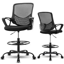 Tall, Standing, Counter Computer, Mid-Back Mesh Office Drafting Chair With Armre - £122.29 GBP