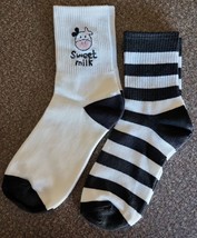 Two (2) Pair ~ 1-Sweet Milk Cow Graphic &amp; 1-Striped Pattern ~ Crew Socks... - £11.93 GBP